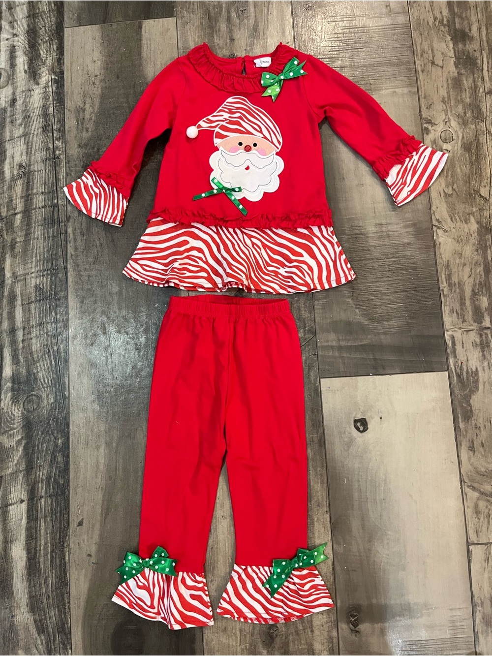 Girls 3-4T Christmas Santa Zebra Boutique Outfit Pants Set NWOT